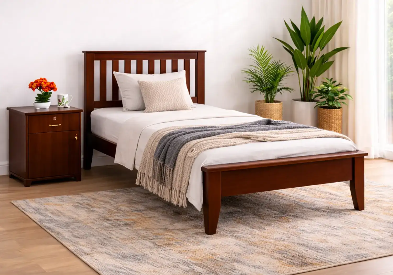 Solid Wood Single Bed and Mattress 4" Combo